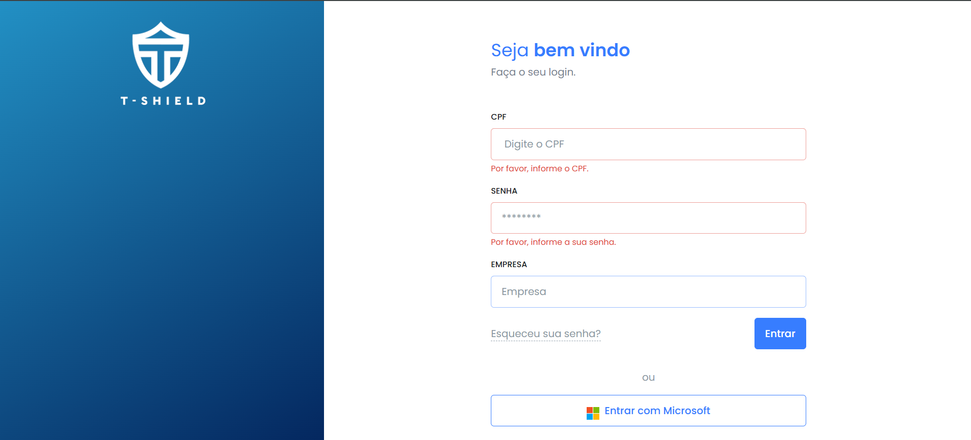 Tela de login — Antes