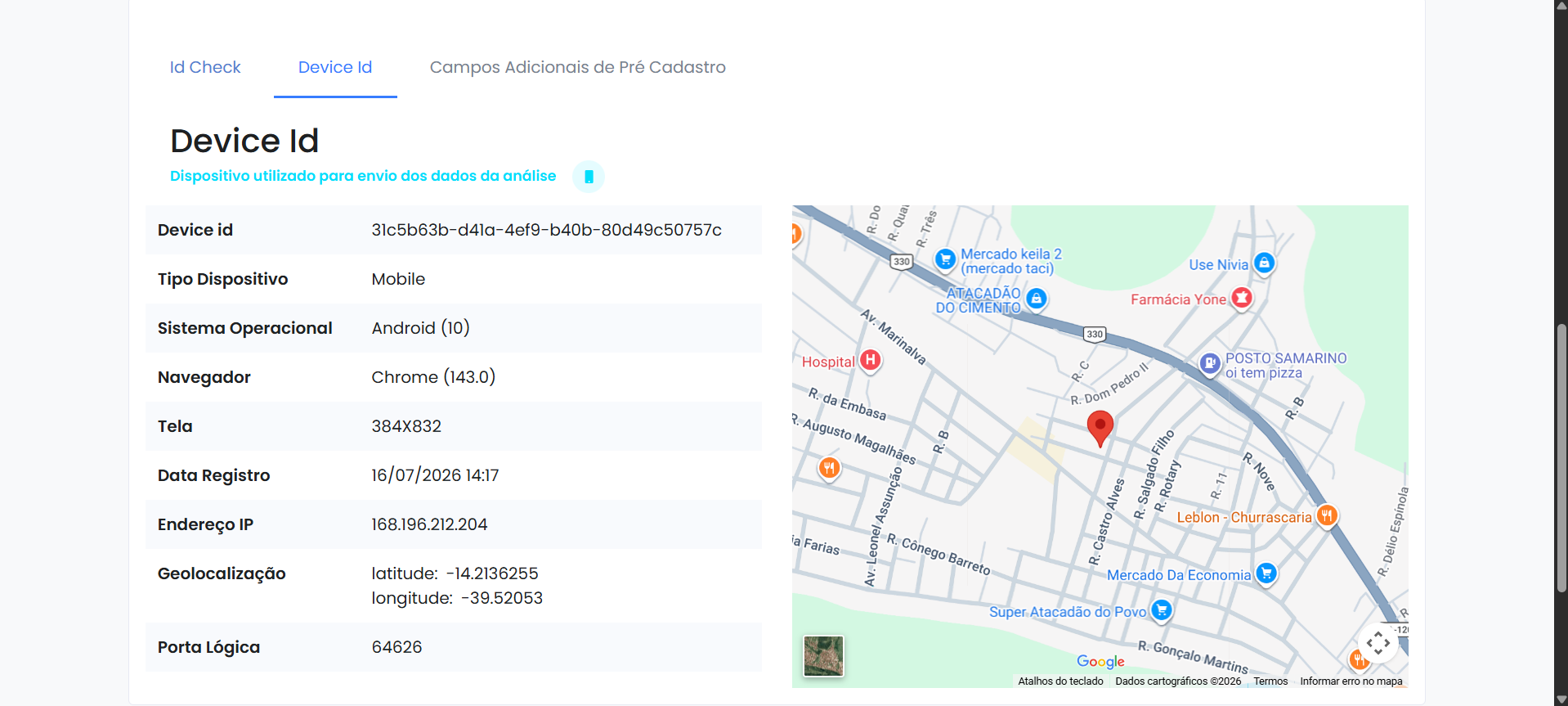 Dispositivo / Device ID — Antes